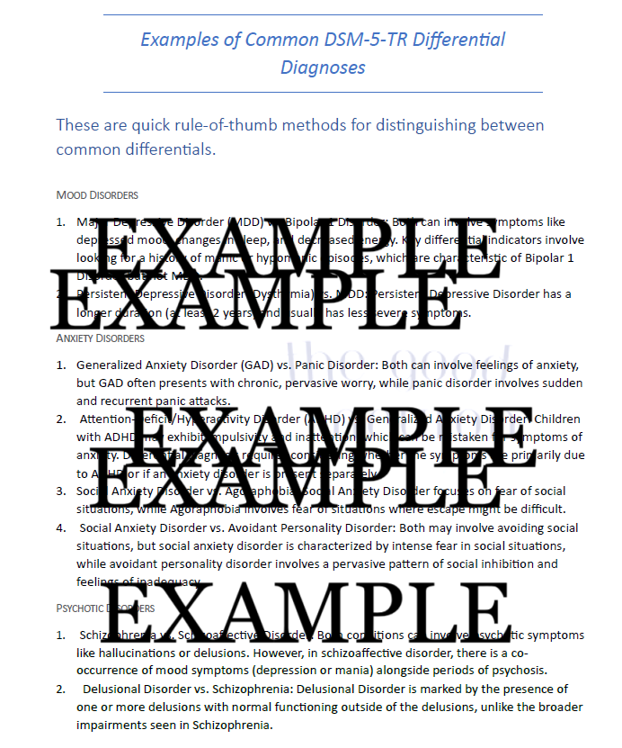 Study Guide for Differential Diagnosing and Specifiers