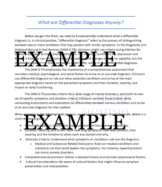 Study Guide for Differential Diagnosing and Specifiers