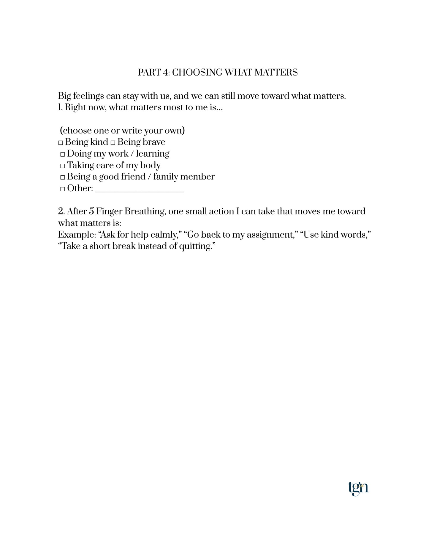 5 Finger Breathing Graphic + Acceptance and Commitment Therapy (inspired) Worksheet