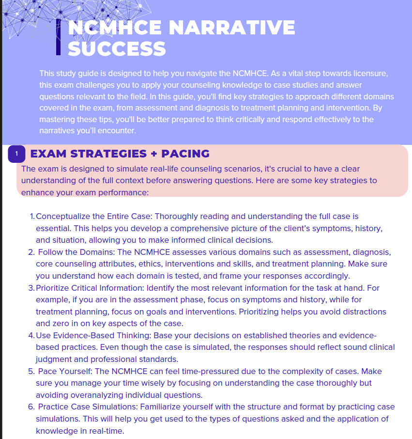 National Clinical Mental Health Counselors Exam Narrative Tips