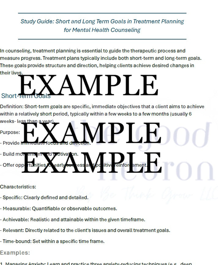 National Clinical Mental Health Counselors Exam (NCMHCE) Short vs Long Term Goals Study Guide